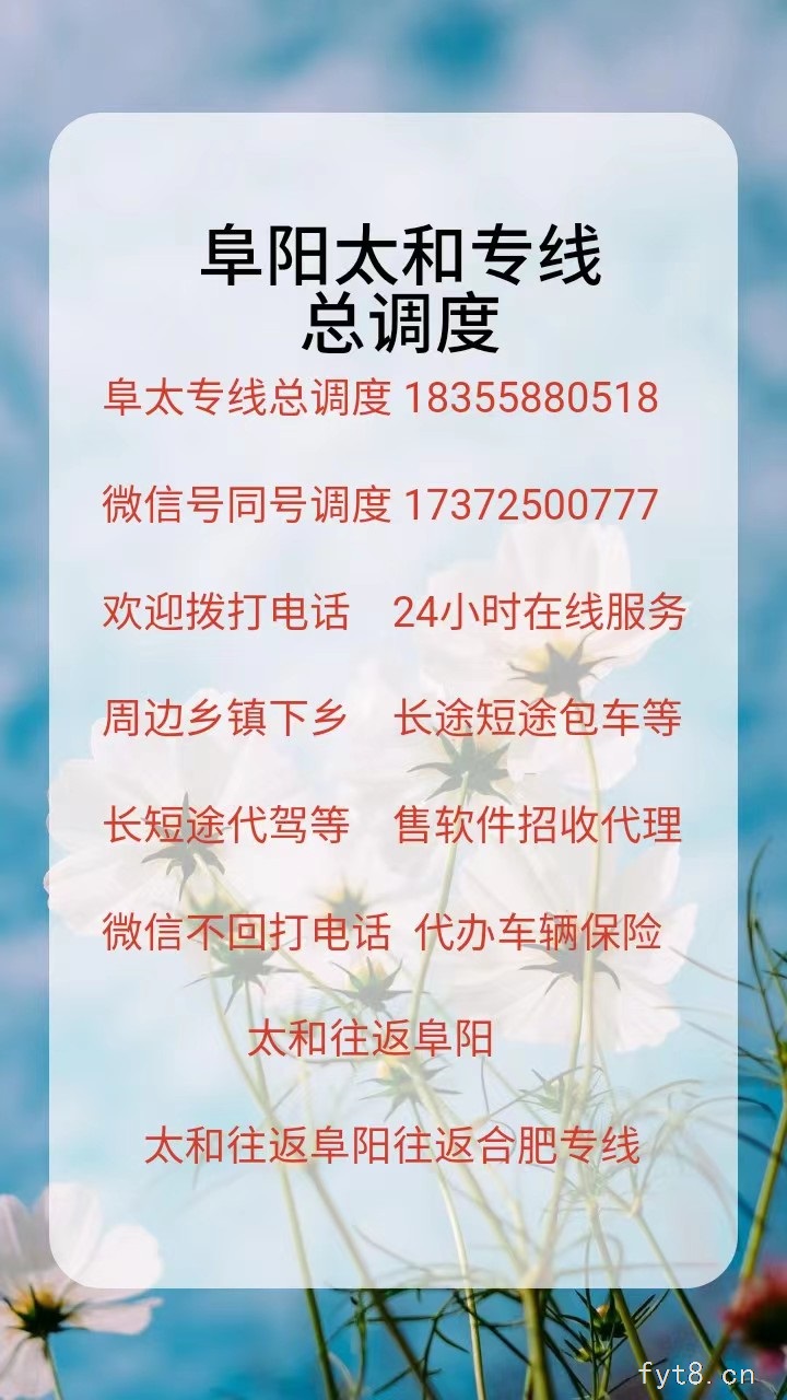 阜阳太和专线车往返顺风车